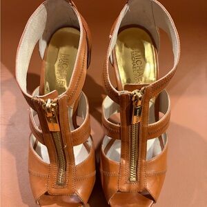Michael Kors Brown Leather Heels with Gold Accents